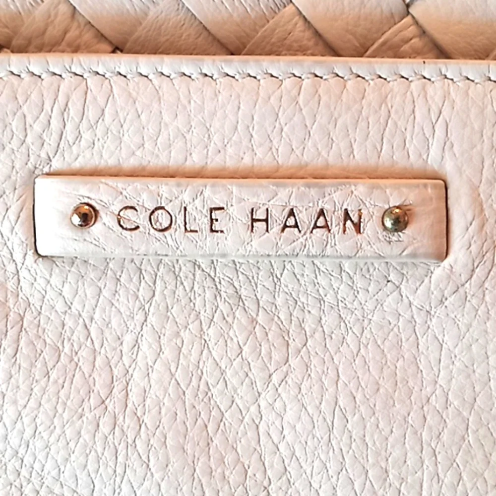 COLE HAAN Genuine Woven Detail Leather Large Tote Bag. Beige. NWT. Beautiful! - Picture 4 of 16